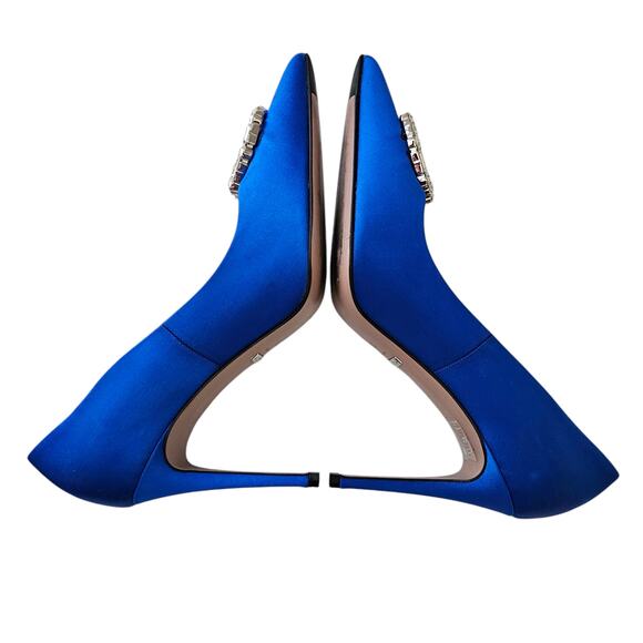 Gucci GG Crystal Logo Royal Blue Satin Pointed Toe Pump Heel Size 37 US 7 - Picture 5 of 10